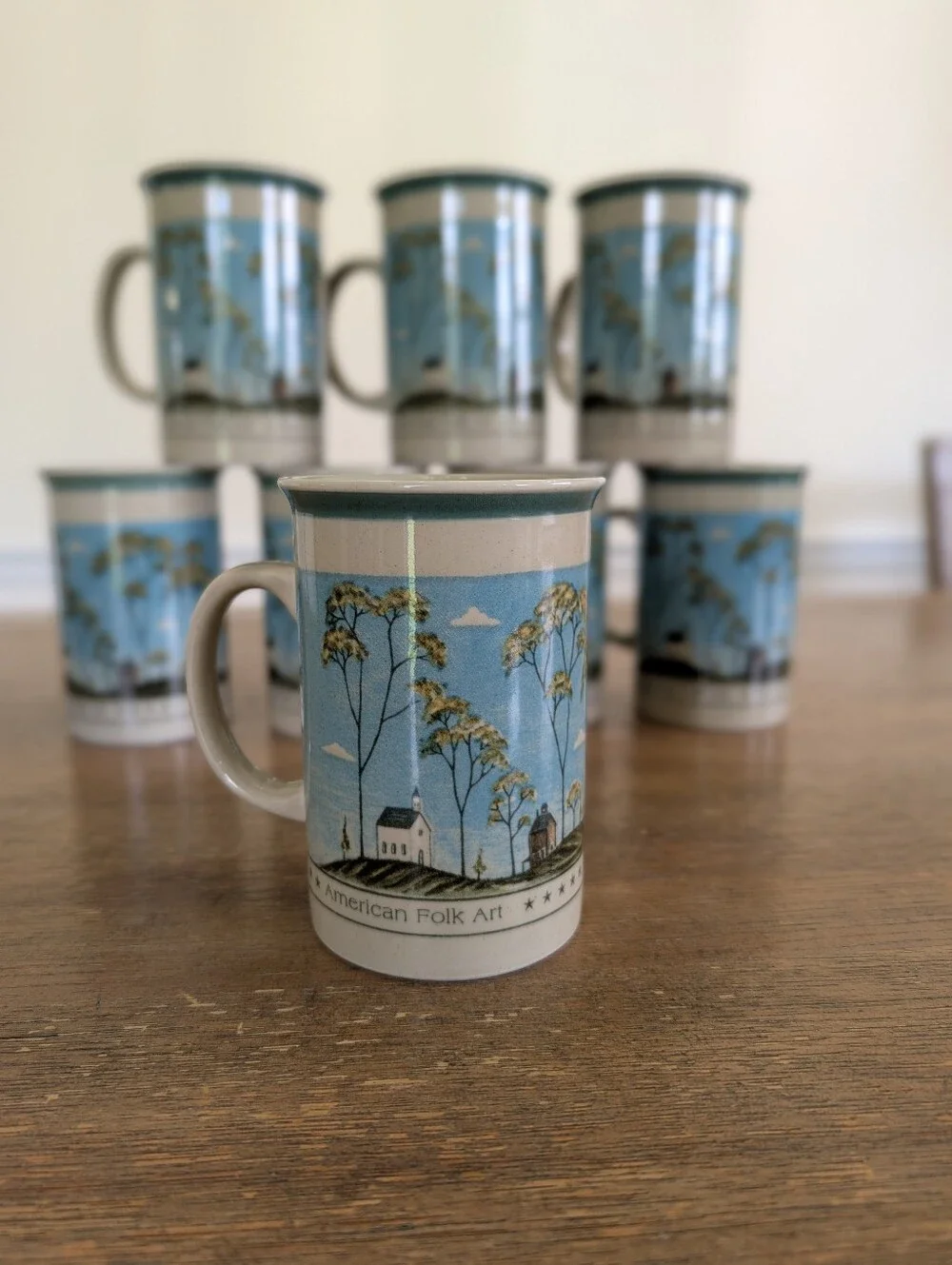 8 Otagiri Warren Kimble American Folk Art Mugs Set Of 8 Perfect Condition